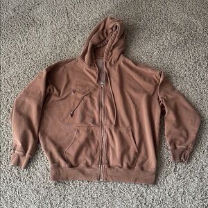 John Galt Brown Zip Up Oversize Fit Hoodie